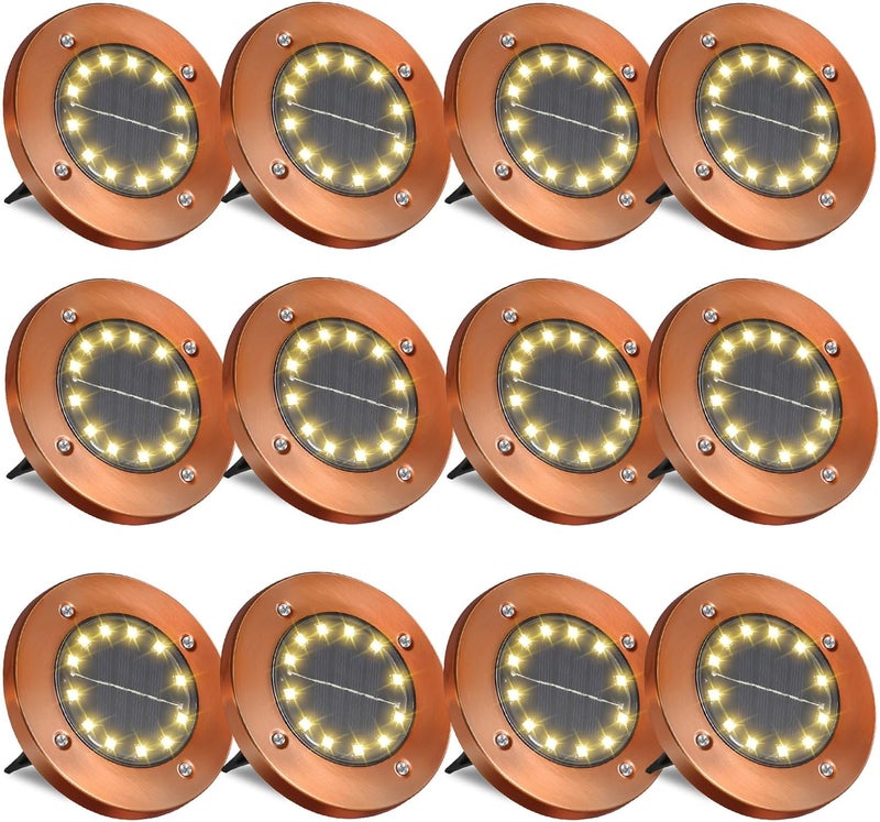 JKIMK Solar Ground Lights Outdoor Waterproof Flat Garden Solar Disk Lights Floor 12 LED 12 Pack for Garden Patio Pathway Landscape Driveway Yard Path Decor - Image 1